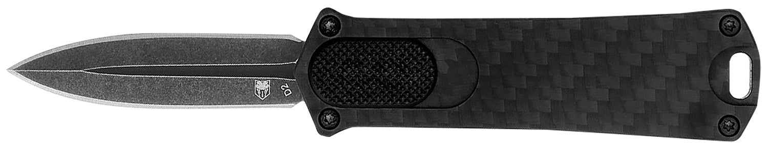 CobraTec 952 1.75" OTF Dagger Plain Stonewashed D2 Steel Blade 3" Black Anodized Alloy Handle