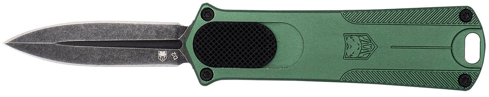 CobraTec 952 1.75" OTF Dagger Plain Stonewashed D2 Steel Blade 3" OD Green Anodized Alloy Handle