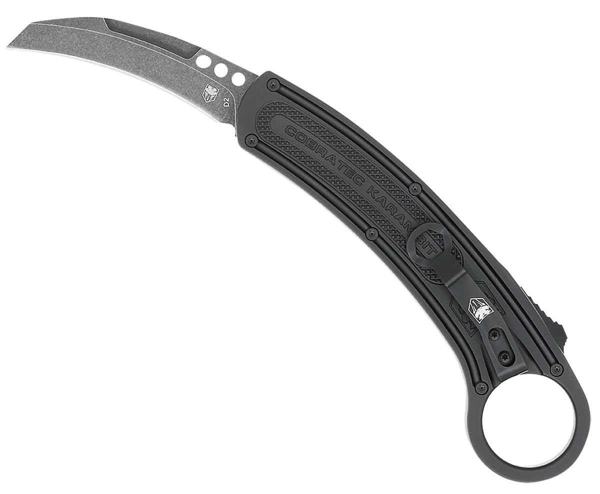 CobraTec Karambit Folding Knife 2.75" Stonewashed D2 Blade Black Anodized Aluminum Handle with Finger Ring