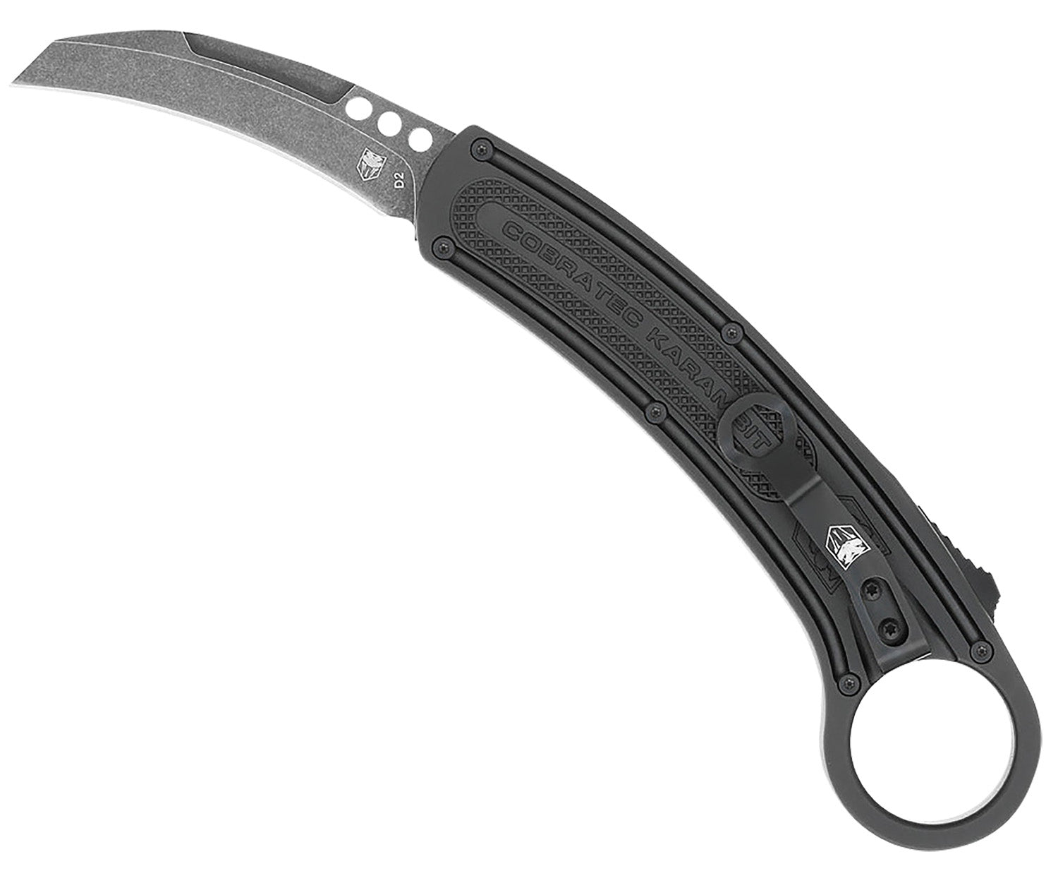 CobraTec Karambit Folding Knife 2.75" Stonewashed D2 Blade Black Anodized Aluminum Handle with Finger Ring