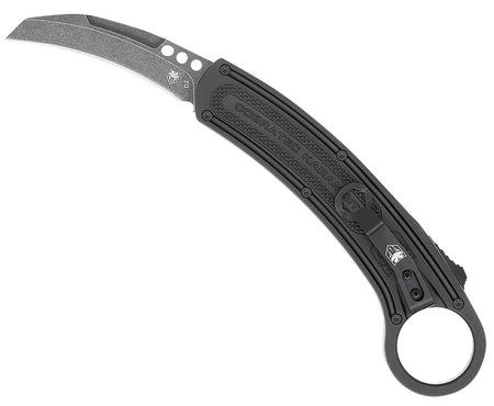 CobraTec Karambit Folding Knife 2.75" Stonewashed D2 Blade Black Anodized Aluminum Handle with Finger Ring