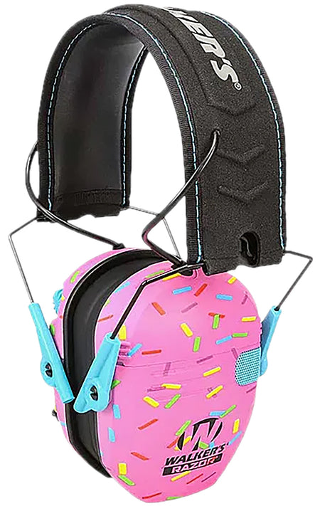 Walker's Passive Youth Hearing Protection Muff Over the Head Pink Sprinkles