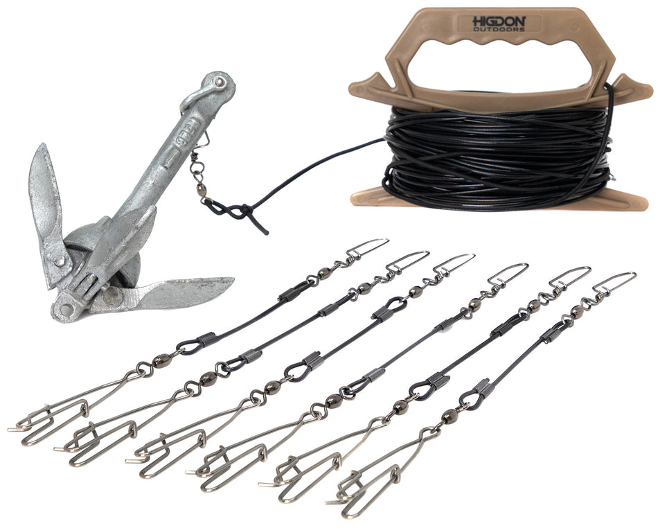 Higdon Battleship Jerk Rig PVC Coated Steel 125 Foot Cable with Quick-Connect Decoy Clips