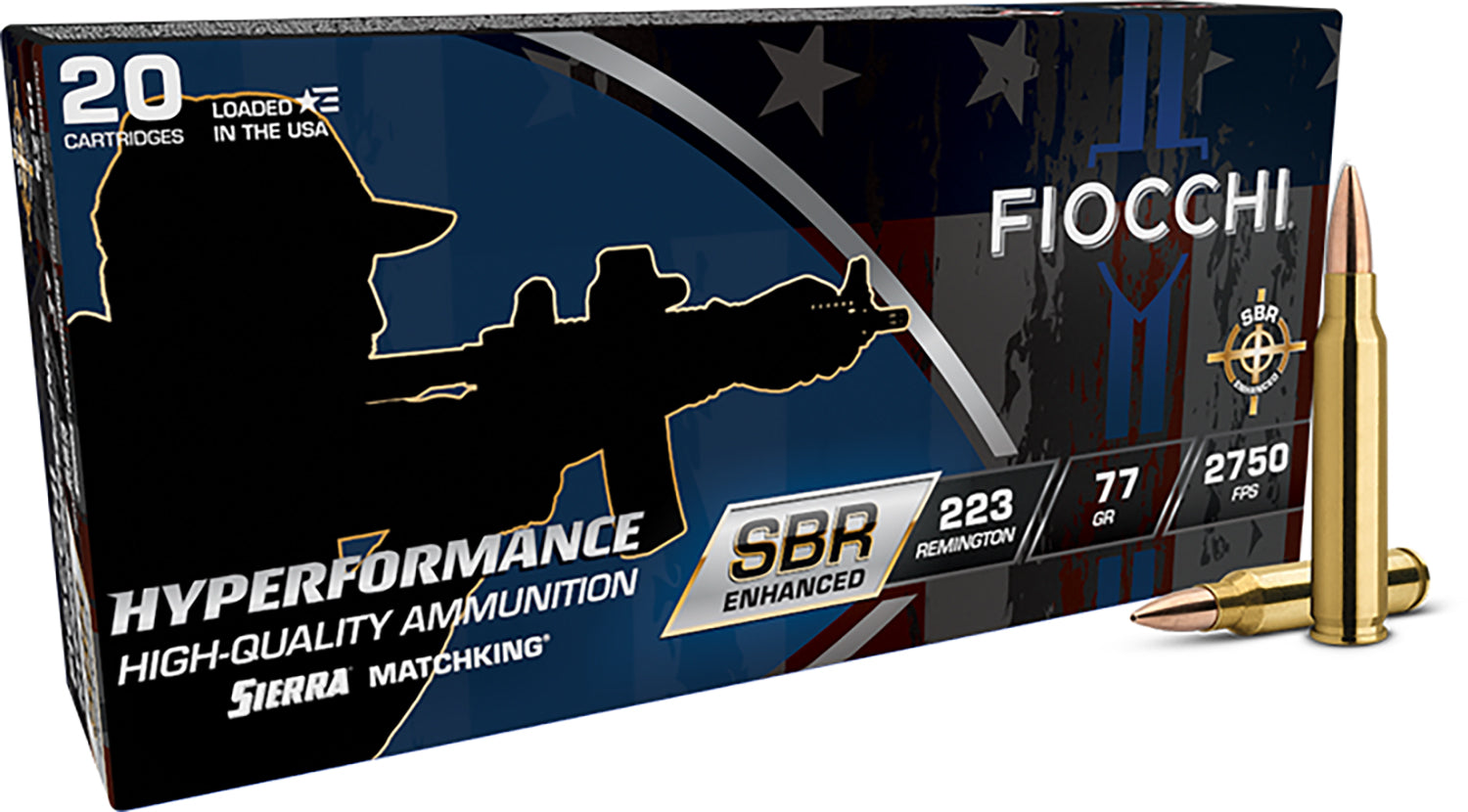 Fiocchi .223 Remington Rifle Ammo  Hollow Point Boat Tail BTHP 77 grain 