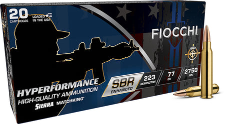 Fiocchi .223 Remington Rifle Ammo  Hollow Point Boat Tail BTHP 77 grain 