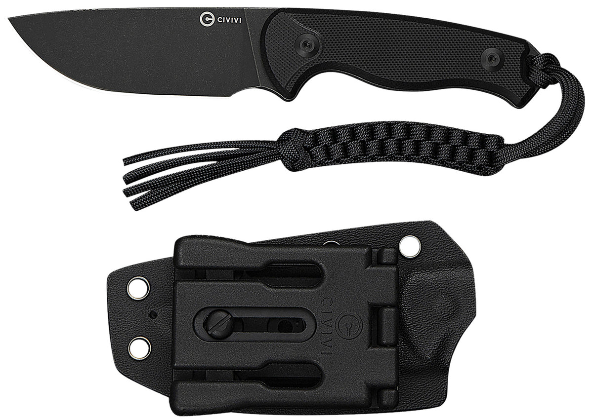 Civivi Timberbark Fixed Blade Knife 3.20" Drop Point 14C28N Steel Blade Black G10 Handle Includes Kydex Sheath