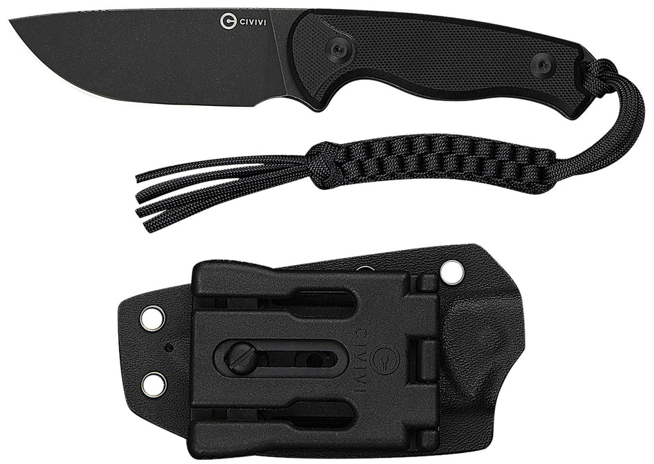 Civivi Timberbark Fixed Blade Knife 3.20" Drop Point 14C28N Steel Blade Black G10 Handle Includes Kydex Sheath