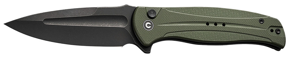 Civivi C23053-2 Incindie Folding Knife 3.48" Spear Point Black Stonewashed 14C28N Blade, OD Green Textured G10 Handle