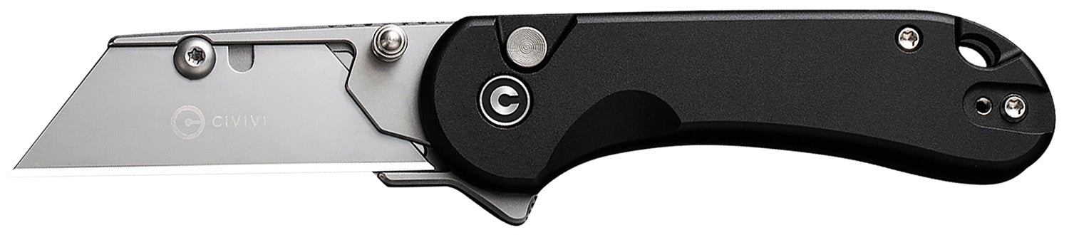 Civivi C23039B-1 Elementum Utility Knife, 6Cr13 Stainless Blade, Black Aluminum Handle, Includes 3 Extra Blades & Nylon Pouch