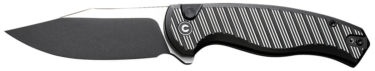 Civivi C23040B-1 Stormhowl Folding Knife 3.30" Clip Point Black Stonewashed Nitro-V Blade, Milled Black Aluminum Handle
