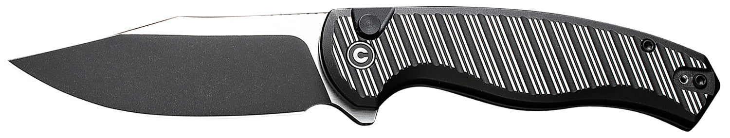 Civivi C23040B-1 Stormhowl Folding Knife 3.30" Clip Point Black Stonewashed Nitro-V Blade, Milled Black Aluminum Handle