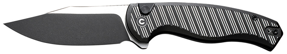 Civivi C23040B-1 Stormhowl Folding Knife 3.30" Clip Point Black Stonewashed Nitro-V Blade, Milled Black Aluminum Handle