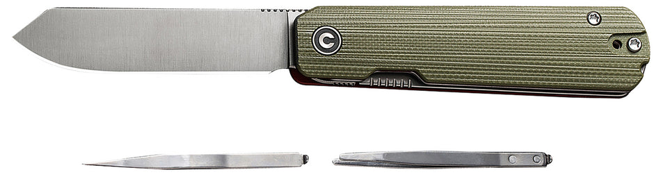 Civivi C21004B-1 Sendy Folding Knife 2.83" Spey Point Satin Nitro-V Blade, Green Textured G10 Handle