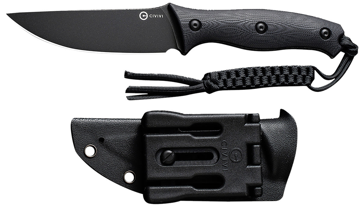 Civivi C23041-1 Stormridge 3.92" Fixed Straight Back Knife, Black Stonewashed Nitro-V Blade, Black G10 Handle & Kydex Sheath