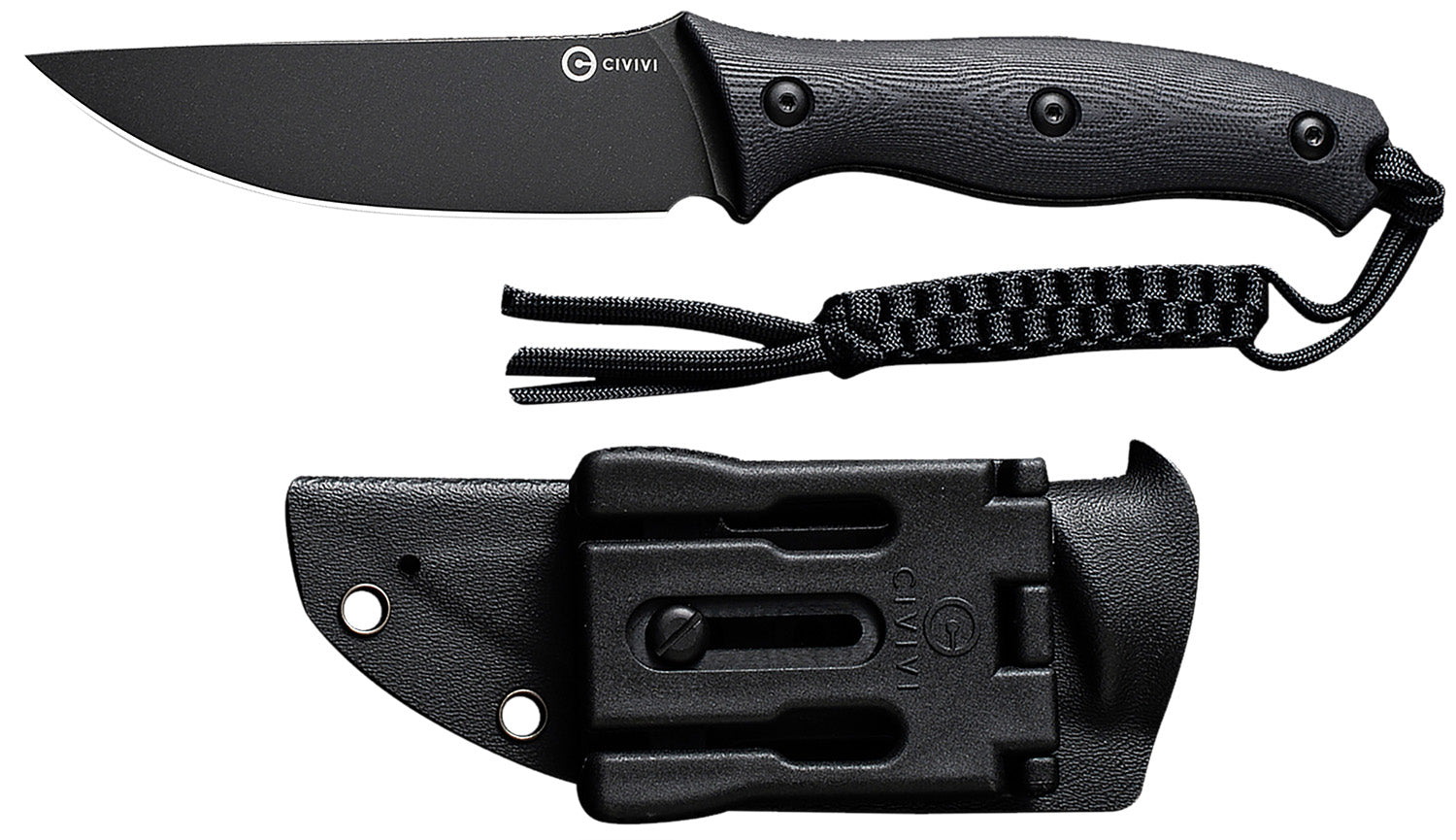 Civivi C23041-1 Stormridge 3.92" Fixed Straight Back Knife, Black Stonewashed Nitro-V Blade, Black G10 Handle & Kydex Sheath
