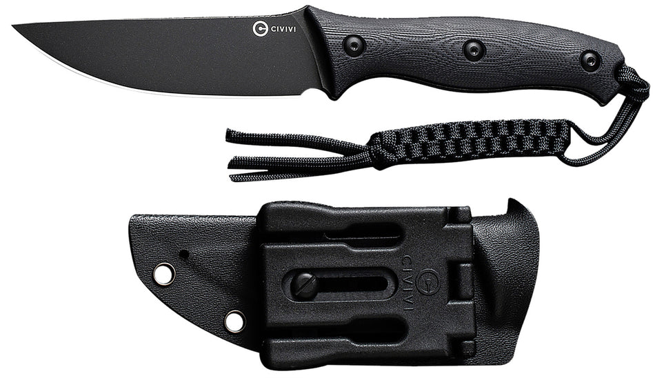 Civivi C23041-1 Stormridge 3.92" Fixed Straight Back Knife, Black Stonewashed Nitro-V Blade, Black G10 Handle & Kydex Sheath