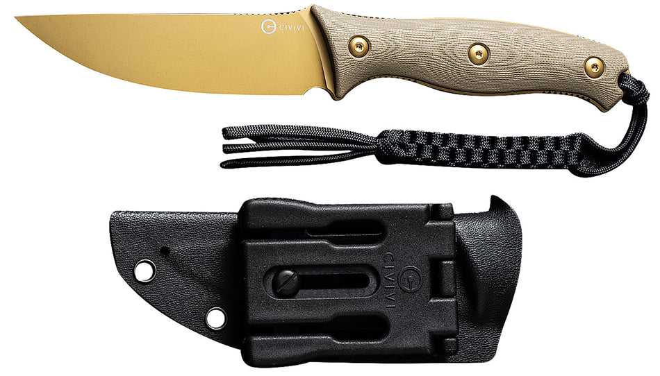 Civivi C23041-2 Stormridge 3.92" Fixed Straight Back Knife, Desert Tan Stonewashed Nitro-V Blade, Tan G10 Handle & Kydex Sheath
