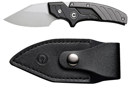 Civivi C21036-3 Typhoeus Adjustable Fixed Knife 2.27" Stonewashed 14C28N Blade, Black/Gray Aluminum Handle w/ Leather Sheath