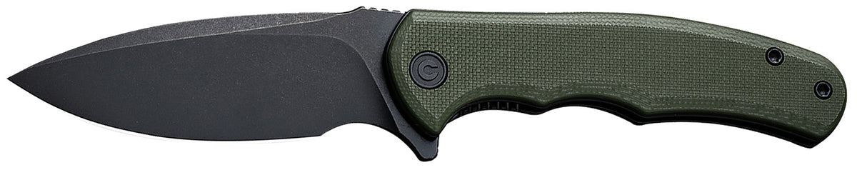 Civivi Mini Praxis Folding Knife 2.98" Drop Point Black Stonewashed D2 Steel, OD Green G10 Handle