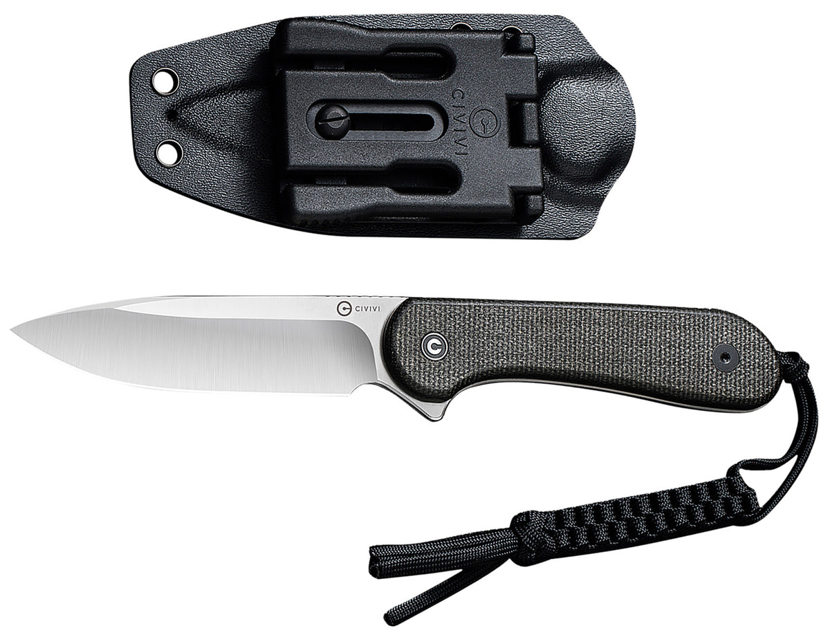 Civivi Elementum Fixed Knife 3.98" Satin D2 Steel Blade, Dark Green Micarta Handle