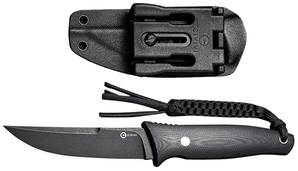 Civivi C19046-3 Tamashii Fixed Knife 4.07" D2 Steel Black Stonewashed Blade Black Textured G10 Handle Kydex Sheath