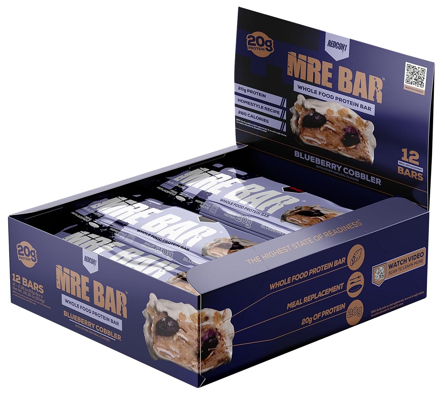 Redcon1 MRE Whole Food Protein Bar Blueberry Cobbler 12-Pack