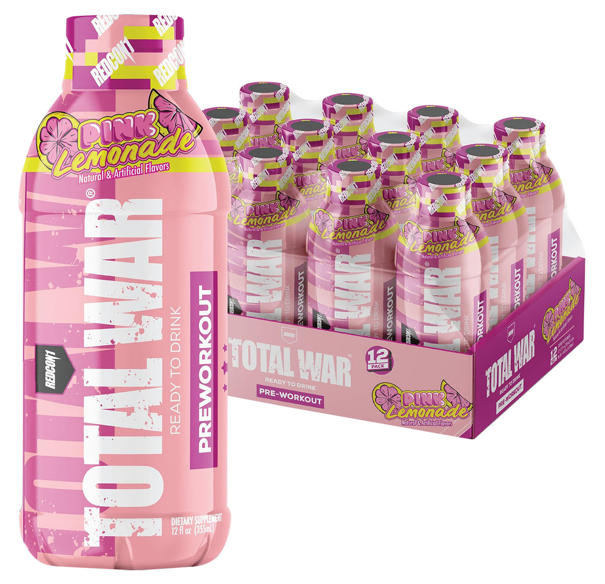 Redcon1 Total War Ready-to-Drink Pre-Workout Pink Lemonade 12-Pack