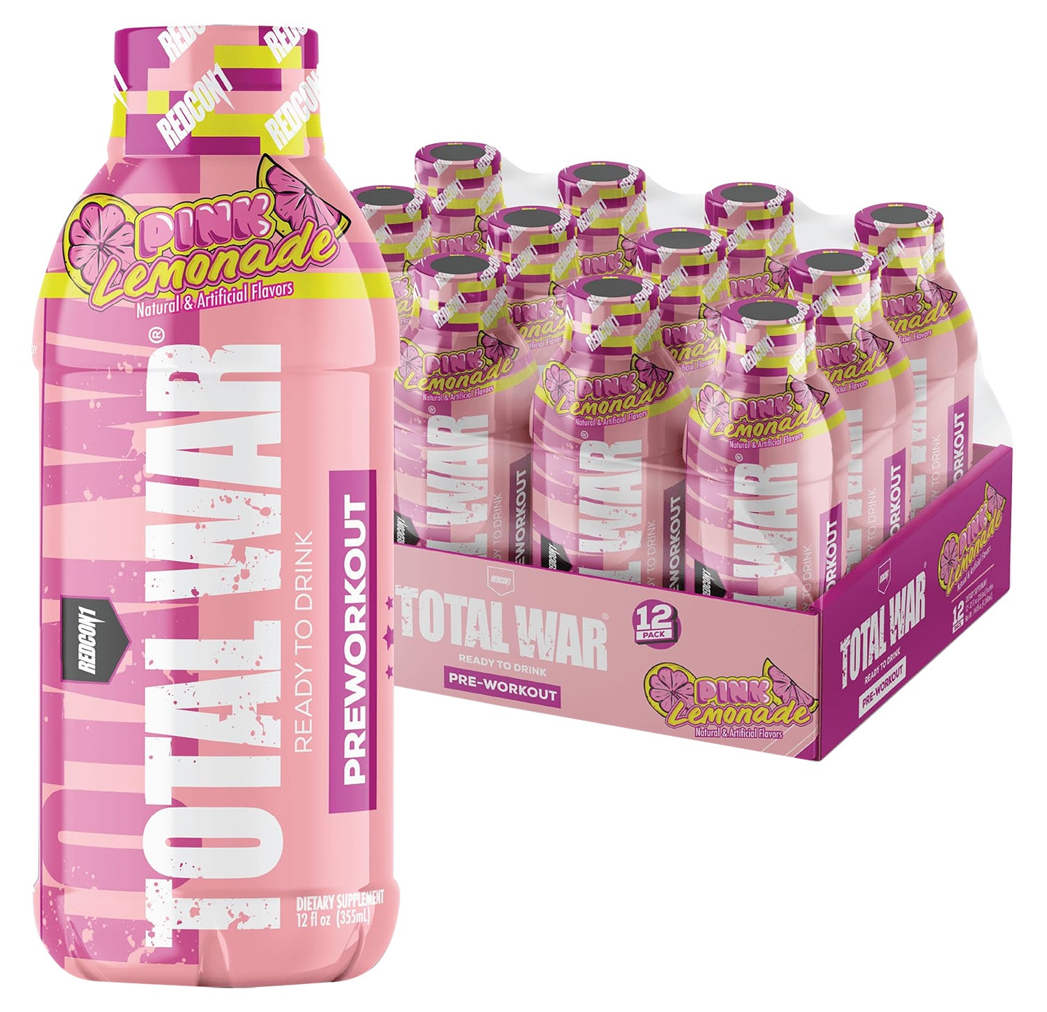 Redcon1 Total War Ready-to-Drink Pre-Workout Pink Lemonade 12-Pack