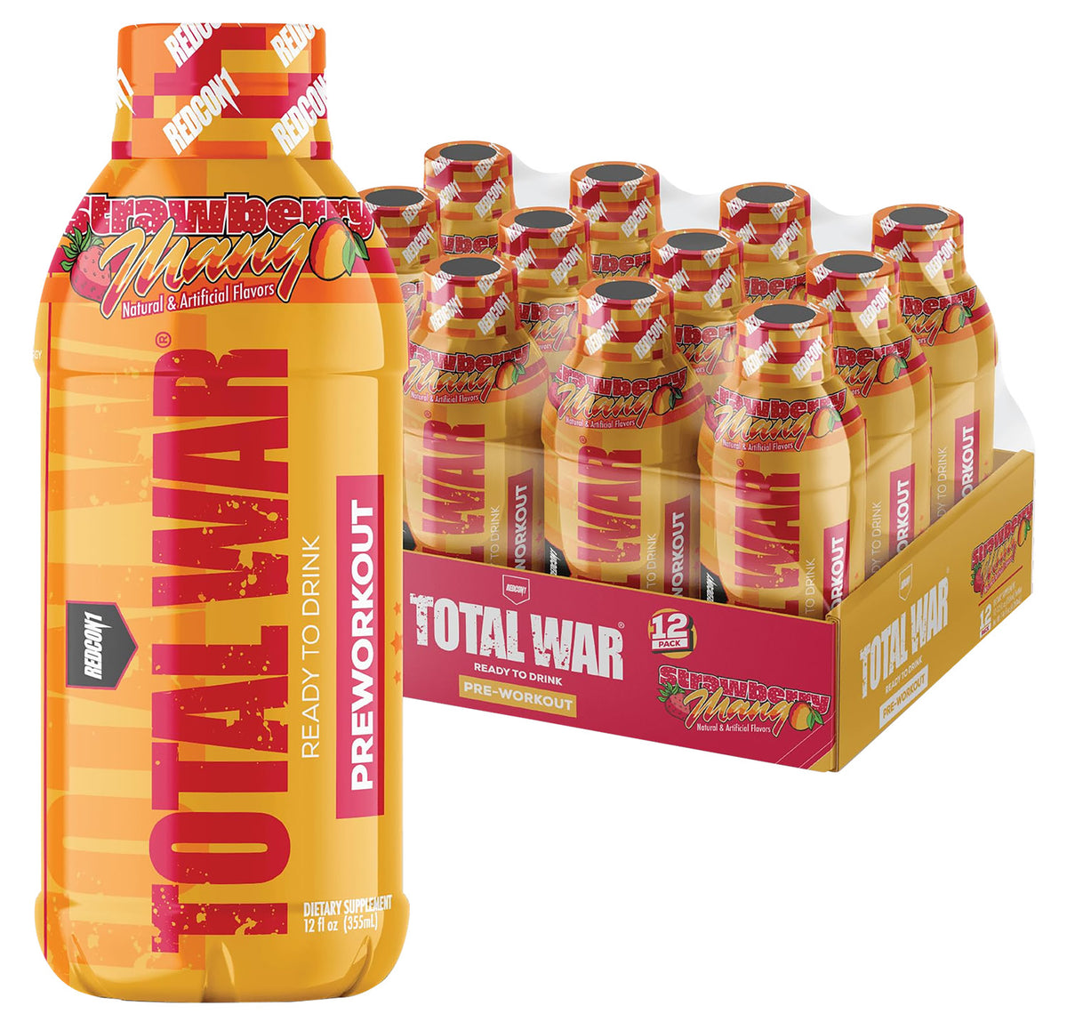 Redcon1 Total War Ready-to-Drink Pre-Workout Strawberry Mango 12-Pack