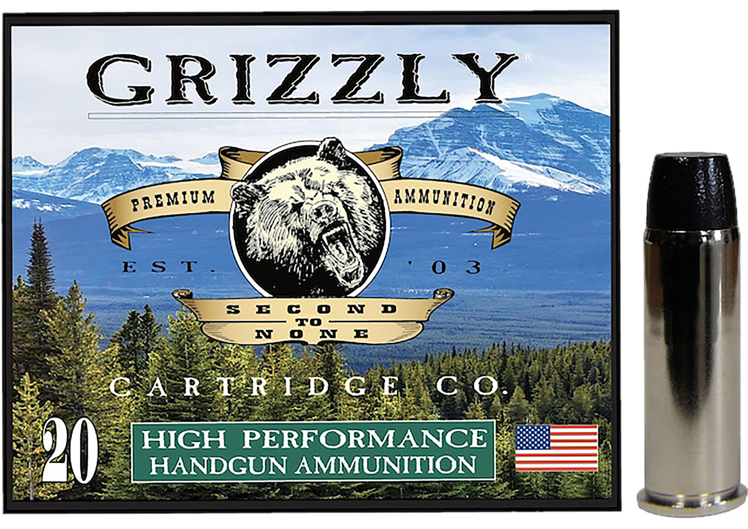 Grizzly Cartridge .44 Magnum Handgun Ammo  Wide Flat Nose Gas Check Solid 260 grain 