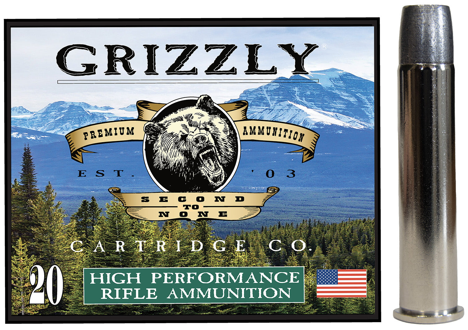 Grizzly Cartridge .45-70 Government Rifle Ammo  Flat Nose Gas Check FMJ 460 grain 