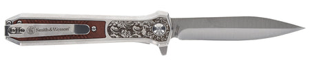 Smith & Wesson Unwavered 1205011 3.50" Folding Knife Single Edge Dagger Stonewashed 8Cr13MoV SS Blade Rosewood/SS Handle