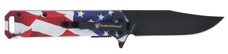 S&W Knives 1227078 America's Heroes 3.40" Folder Black Oxide Stainless Blade 4.50" US Flag Handle Includes Bullet Knife and Tin