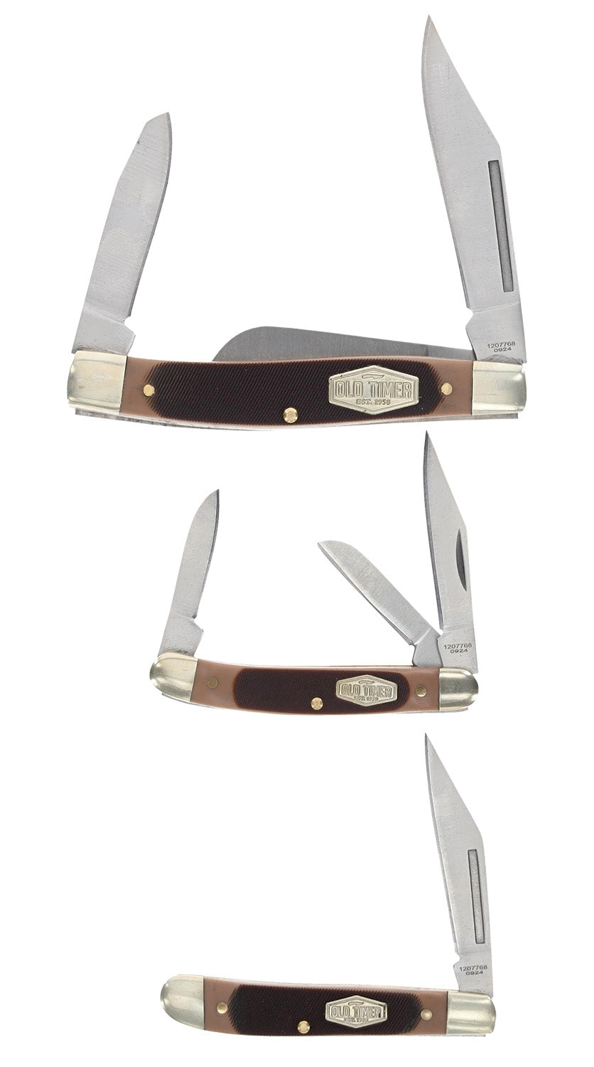 Old Timer 1207768 Q4 Combo Folding Plain Satin Stainless Steel Blade Sawcut Polymer Handle
