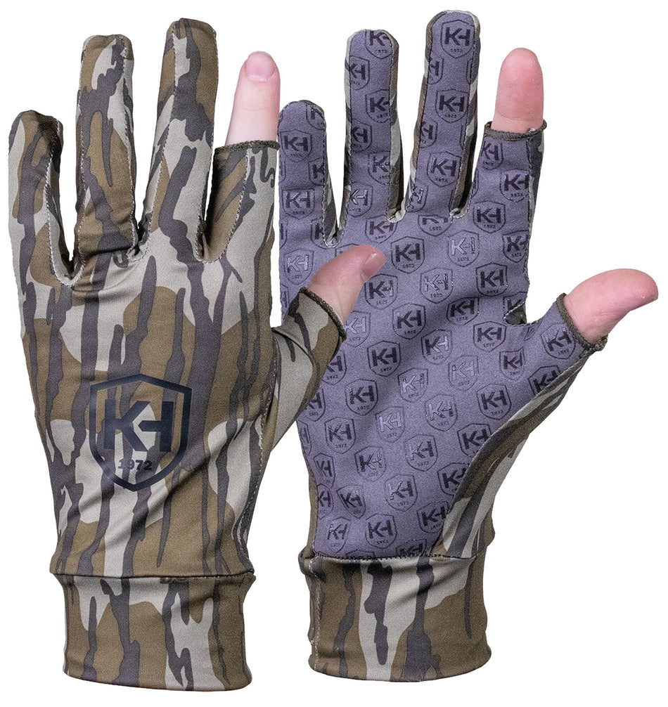 Moultrie Run N Gun Fingertipless Gloves Mossy Oak Bottomland One Size Fits Most KHT0211