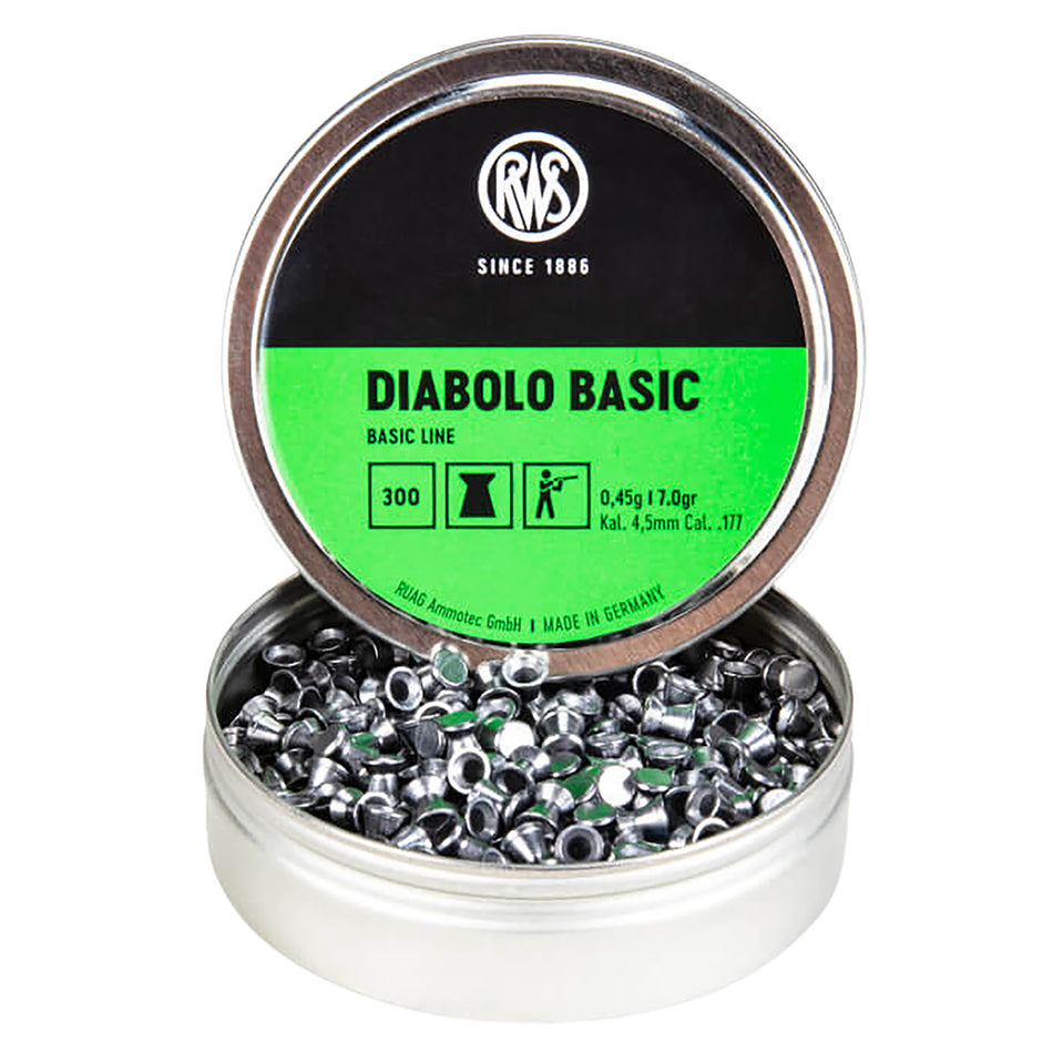 RWS Diabolo Basic Line .177 Cal Lead Flat-Nose Pellets 300/Pack
