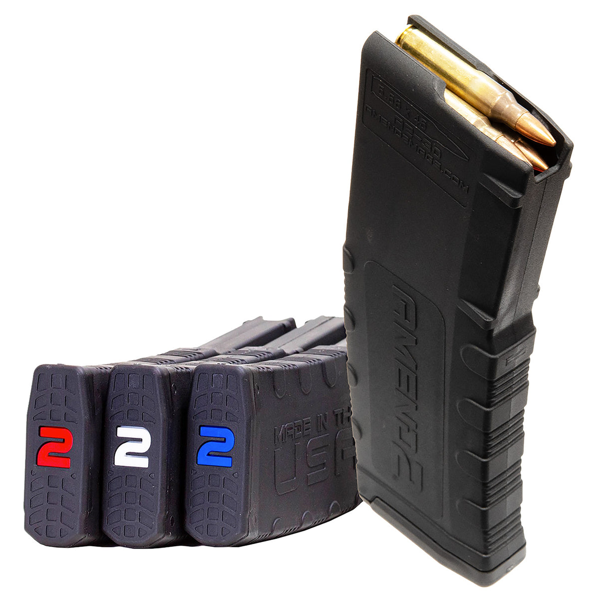 Amend2 3PACK556BLK30 MOD-2 30-Round 5.56 NATO AR-15 Magazine Red White Blue