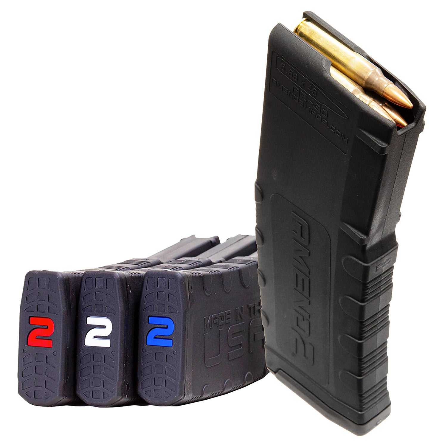 Amend2 3PACK556BLK30 MOD-2 30-Round 5.56 NATO AR-15 Magazine Red White Blue