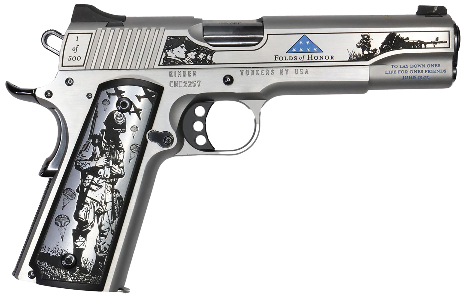 CNC Firearms Folds of Honor Limited Edition .45 ACP 7+1 Pistol, Match Grade Barrel, Engraved Stainless Slide, Scenic Aluminum Grip