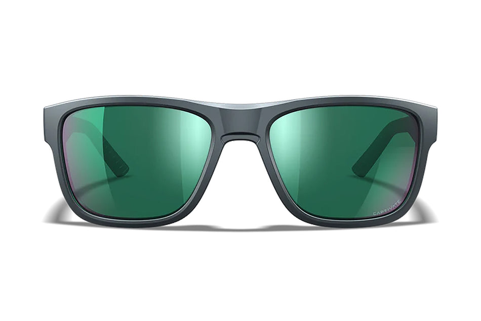 Wiley X Ovation Safety Glasses, Green Mirror Lens, Dark Gray Frame