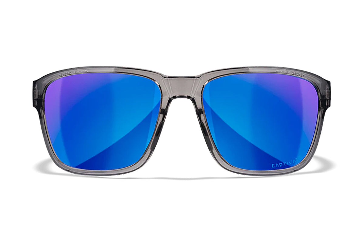 Wiley X Trek M/L Safety Glasses, Blue Mirror Polycarbonate Lens, Gloss Crystal Dark Gray Frame