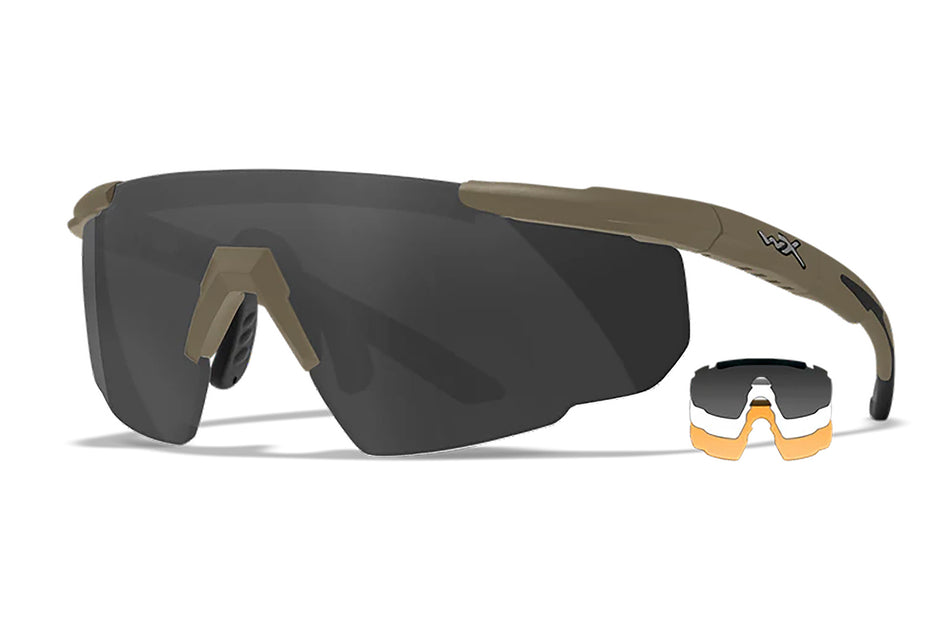 Wiley X Saber Advanced 308T Matte Tan Frame Smoke Gray/Clear/Rust Lens Ballistic Eyewear