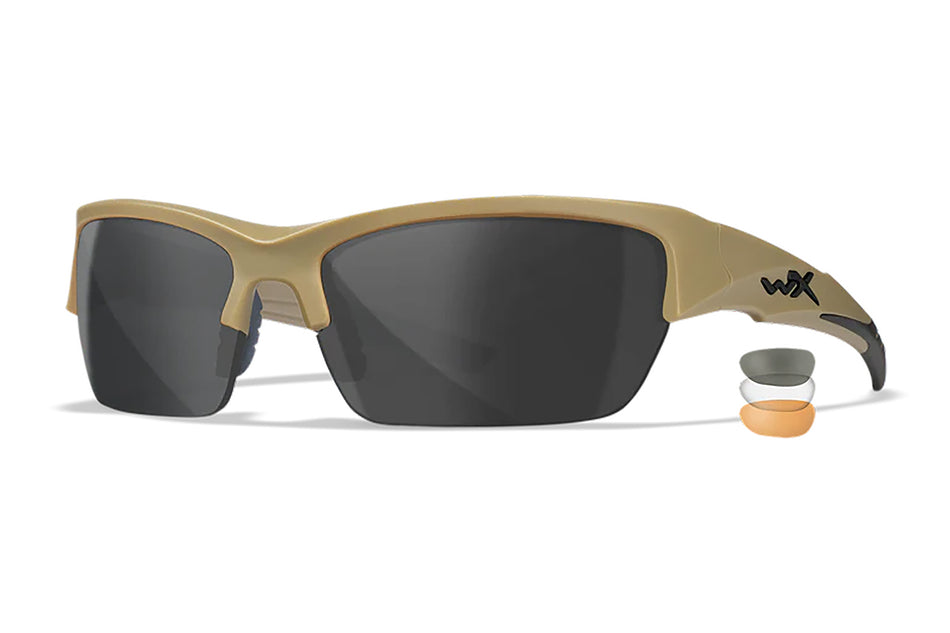 Wiley X Valor CHVAL06T Medium Matte Tan Frame Smoke Gray/Clear/Rust Lens Ballistic Eyewear
