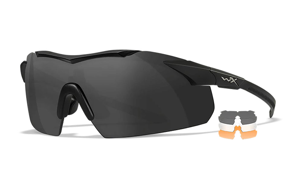 Wiley X Vapor 3552 Comm Temples Matte Black Frame Smoke Gray/Clear/Rust Lens Ballistic Eyewear