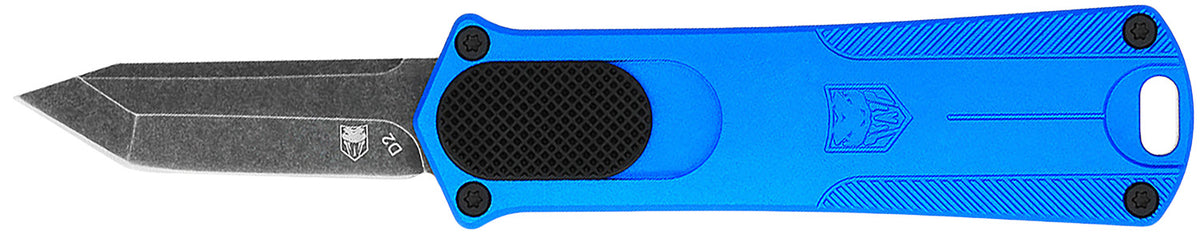 CobraTec California 952 OTF Knife CA Compliant 1.75" Tanto D2 Steel Blade Blue Anodized Aluminum Handle