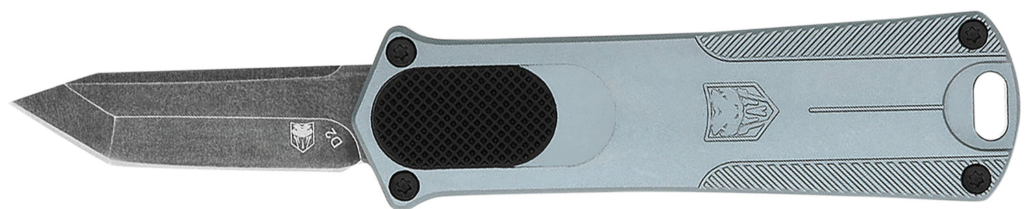 CobraTec California 952 OTF Knife CA Compliant 1.75" Tanto D2 Steel Blade Gray Anodized Aluminum Handle