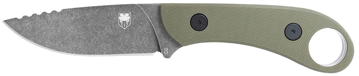 CobraTec Knives Skinner Gen II Fixed 3.50" Stonewashed D2 Blade, 4.31" OD Green Textured G10 Handle with Finger Ring