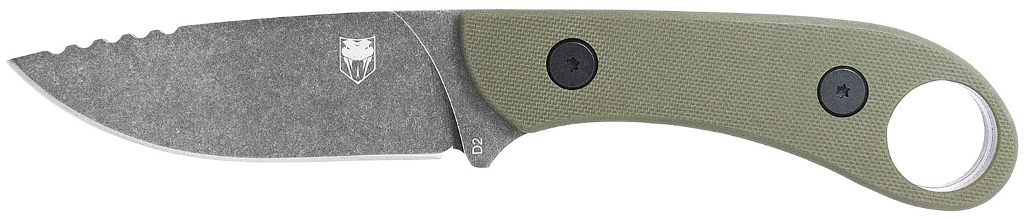 CobraTec Knives Skinner Gen II Fixed 3.50" Stonewashed D2 Blade, 4.31" OD Green Textured G10 Handle with Finger Ring