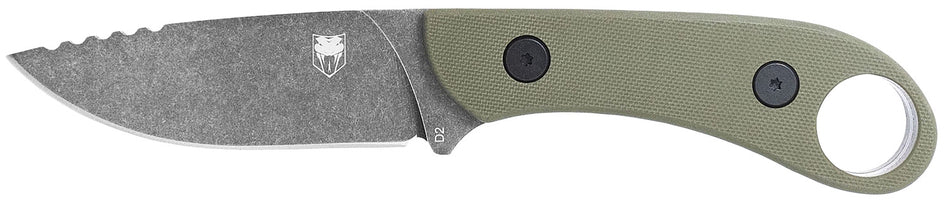 CobraTec Knives Skinner Gen II Fixed 3.50" Stonewashed D2 Blade, 4.31" OD Green Textured G10 Handle with Finger Ring
