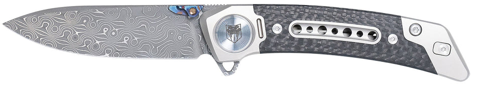 CobraTec Knives CTEMPDAMDNS Emperor Folding 3" Damascus Drop Point Blade, 4.25" Carbon Fiber/Titanium Handle w/Pocket Clip